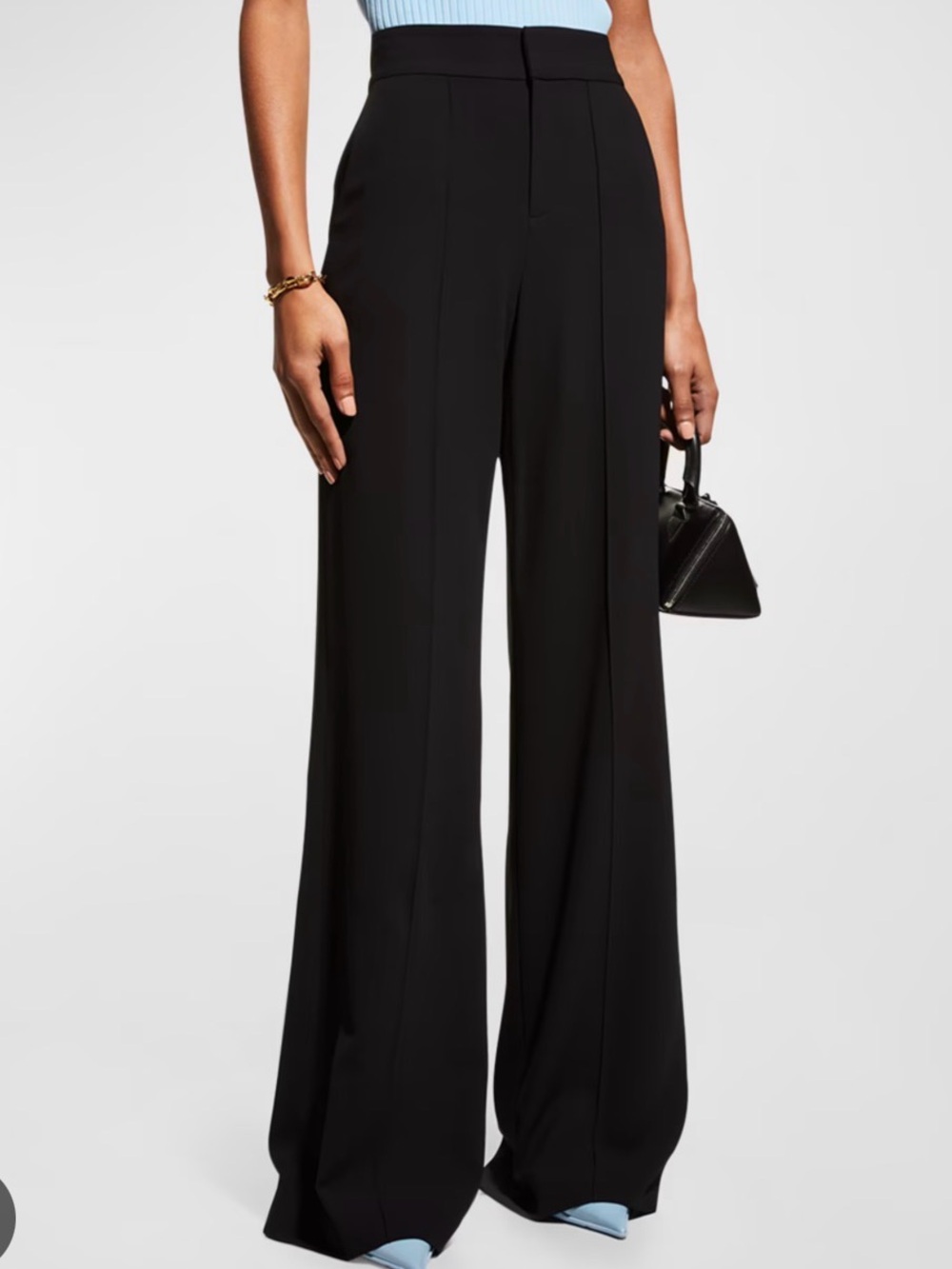 Alice + Olivia Black Dylan Wide-Leg Trousers Sz 6